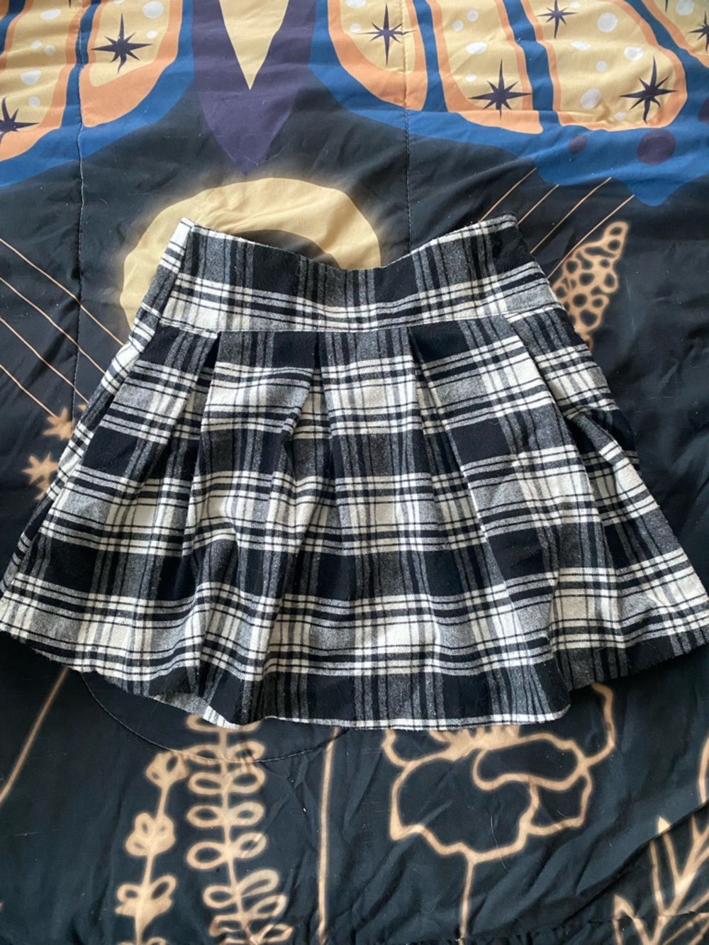 btween Black & White Plaid Box-Pleat Skater Skirt